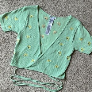 Zara Green Floral Wrap top